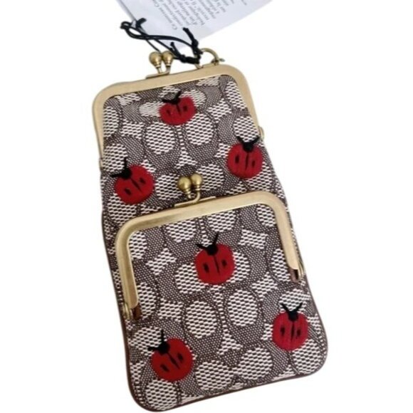 SOLD!!! Coach Double Frame Kisslock Bonnie Cashin Crossbody Jacquard Ladybugs - Picture 5 of 12